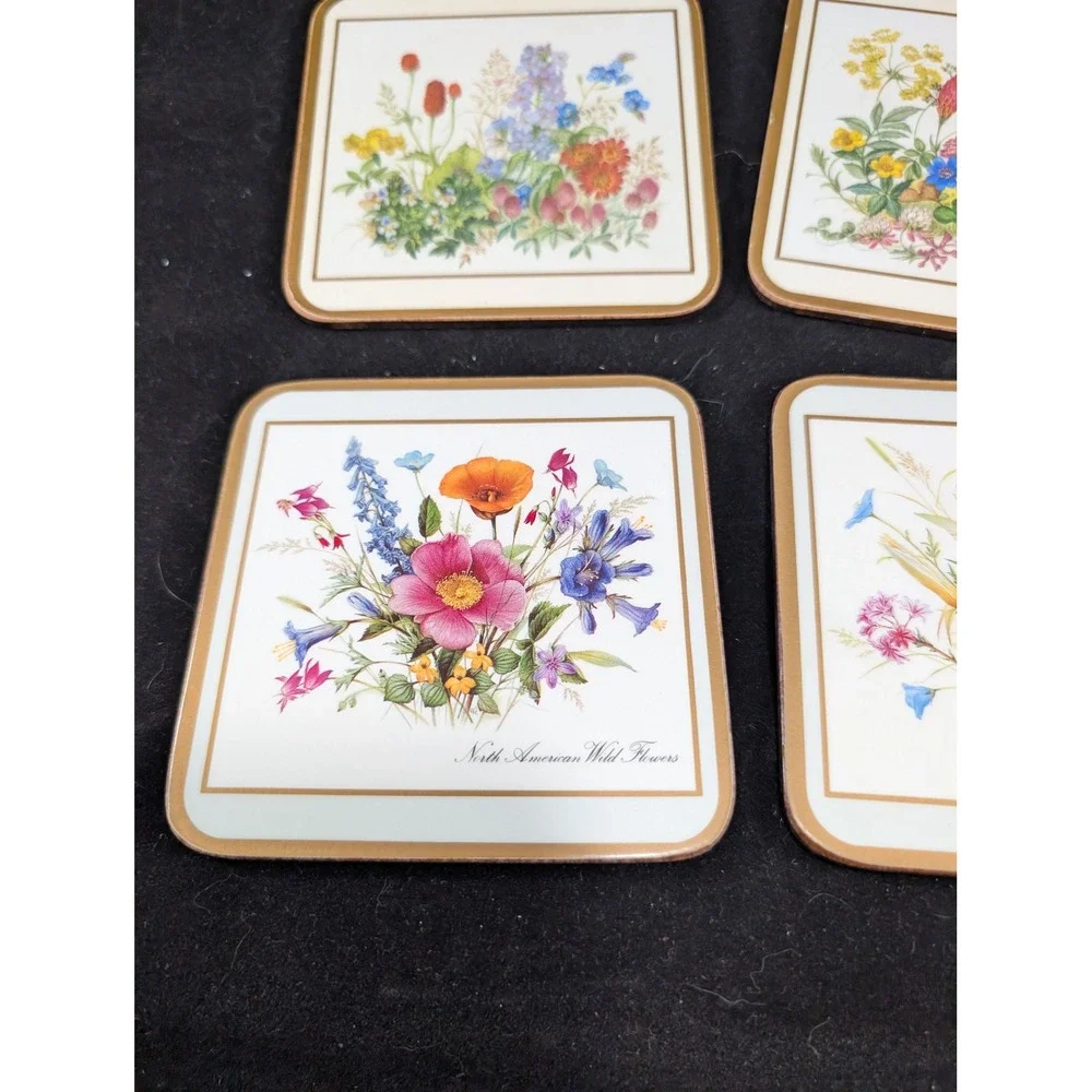 Pimpernel North American Wild Flowers Acrylic Coasters 6 Cork Back‎ England